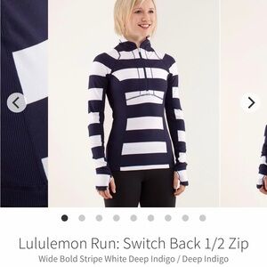 Lululemon Athletica Navy and White Striped 1/2 Zip Pullover